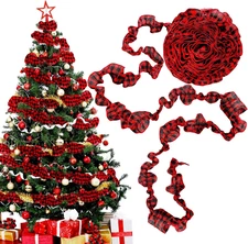15 Yards Plaid Christmas Buffalo Plaid Ribbon Ruffled Homespun Fabric Garland Ri