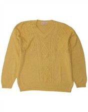 Stefanel Mens V-Neck Jumper Sweater XL Yellow CI08