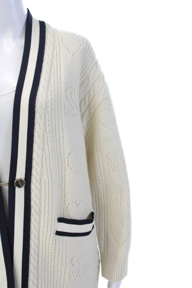 Sandro Mujer Cárdigan Suéter Cuello en V 100% Lana Beige Gancho y Ojo Talla 1 Foto 2 de 4