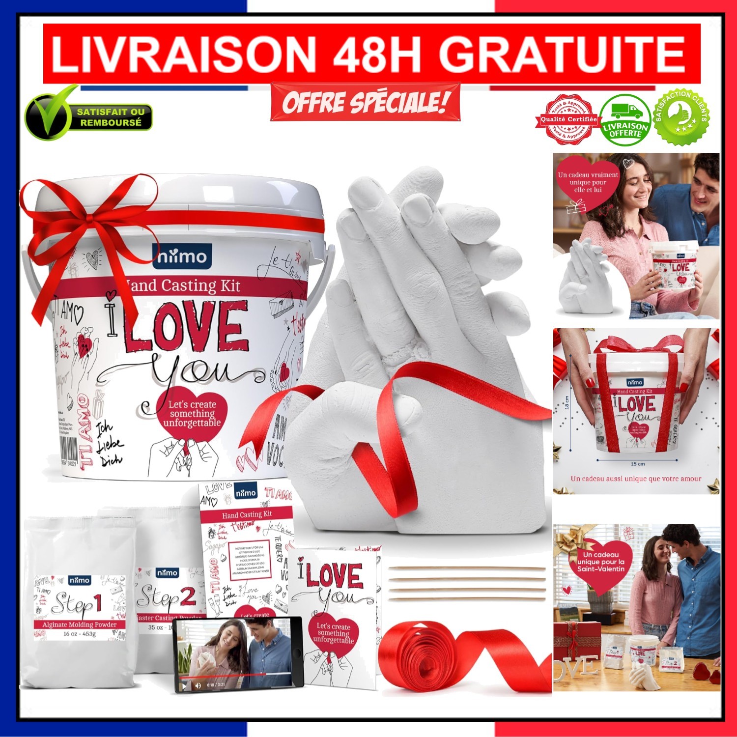 Kit moulage empreinte mains couple idée cadeau original anniversaire de mariage et créatif