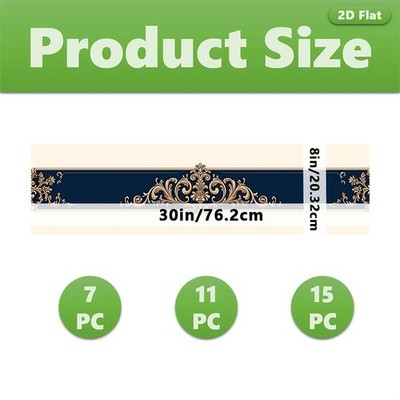 Deep Blue Base with Golden-threaded Baroque Pattern Stair Treads, Non-slip Sta