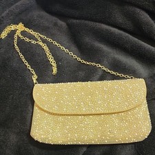Jessica McClintock Gold Beaded Satin Clutch Bag Bridal Evening