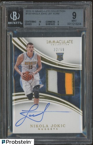 2015-16 Panini Immaculate Nikola Jokic RPA RC 3-Color Patch AUTO 32/99 BGS 9