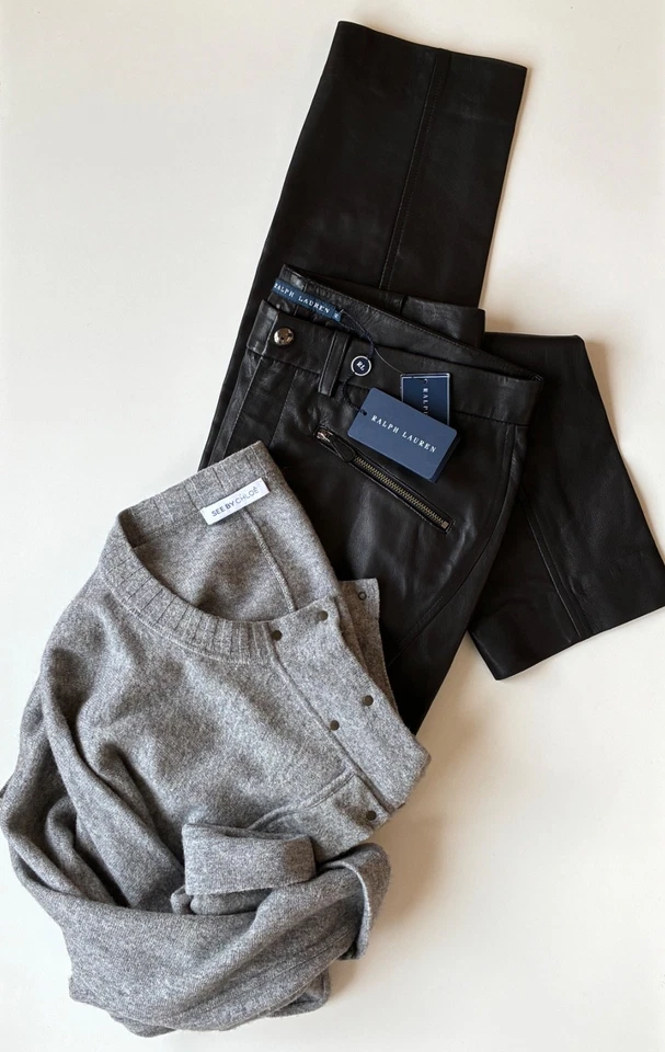 RALPH LAUREN Lederhose NEU Schwarz Lammnappa Gr. 12 / Gr. L Taschen Slim Fit - Bild 4 von 4