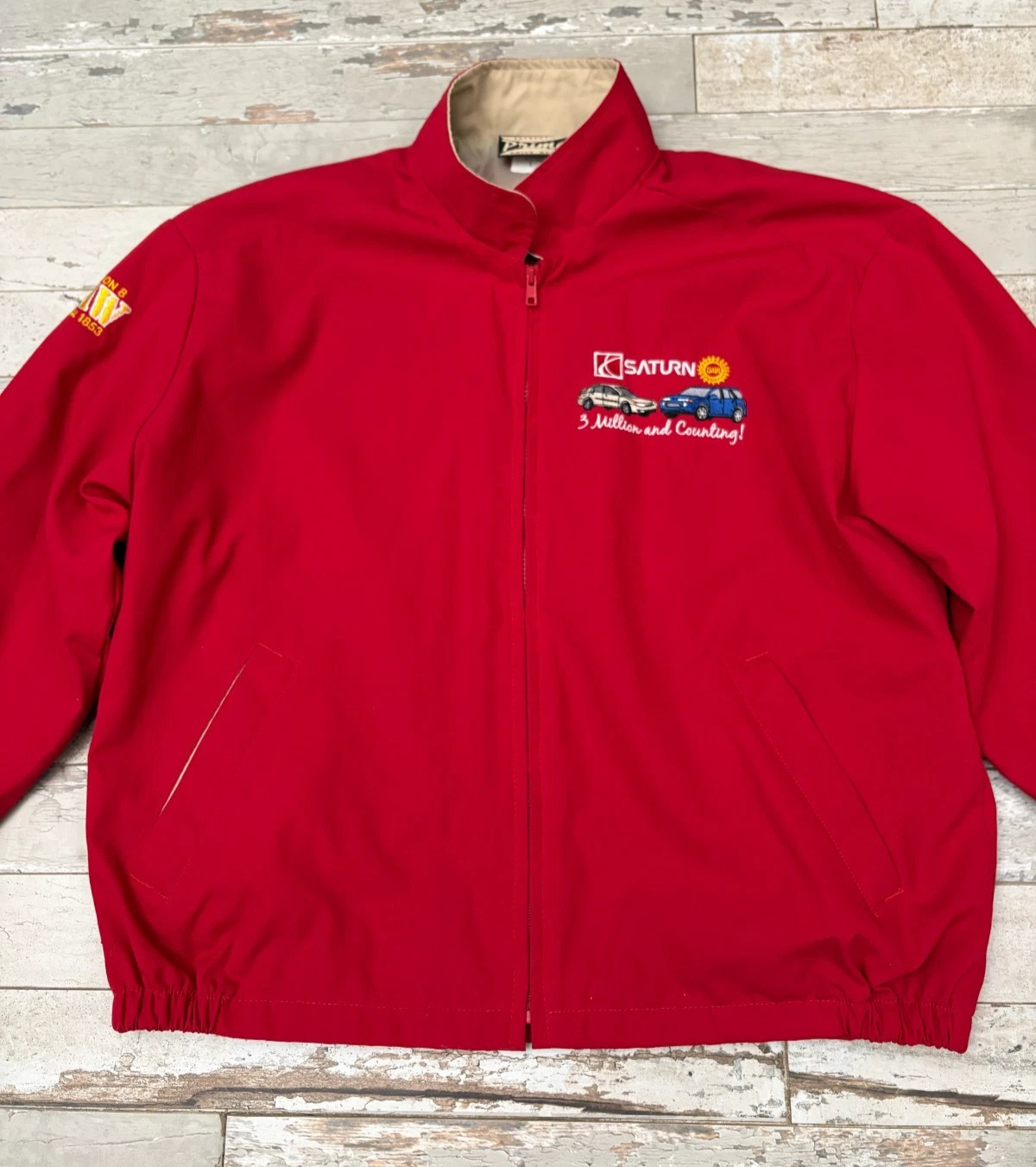 VTG 90s Saturn Auto UAW 3 Million & Counting Prime Union Jacket Red Sz L Bomber - product detail image 4