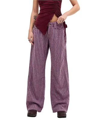 BDG Urban Outfitters Kayla Striped Straight Leg Linen Pants Purple, New, Size XS