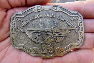 Vtg LONG BEACH NAVAL SHIPYARD Belt Buckle LBNSY Terminal NSY Los Angeles RARE VG
