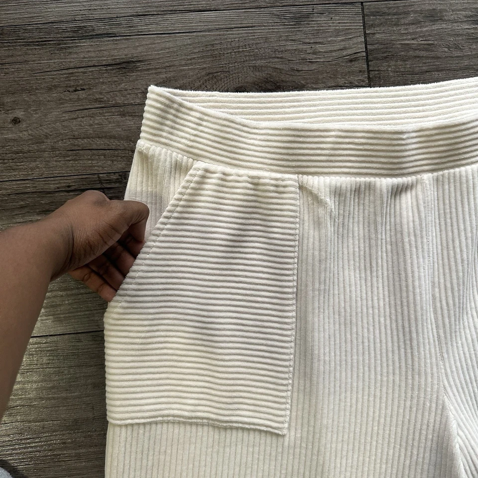 T by Talbots Velour Pants Women’s 3X Cream Ribbed Wide Leg Cozy Sky Loungewear - Image 3 of 4