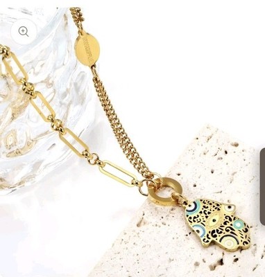 Stainless Steel Hamsa Evil Eye Charm Pendant Necklace