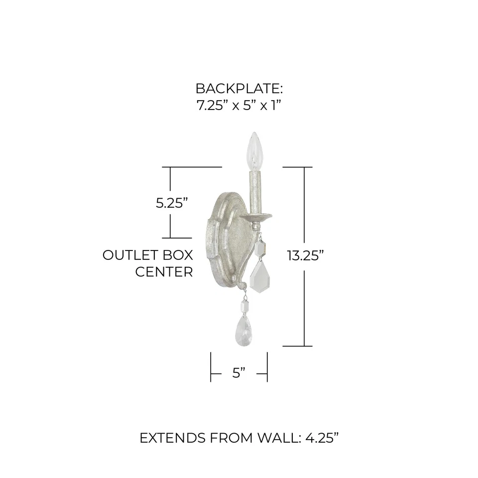 Aplique de pared de cristal 1616AS-CR Blakely K9, 1 luz 60 vatios, 13" H x 5" W, anti... Foto 2 de 3