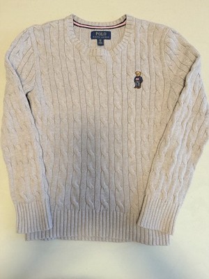 Polo Ralph Lauren Gray Knit Sweater With American Flag Bear Small(8)