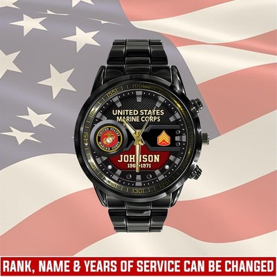 US Marine Corps, E 4 Marines Corporal   Black Stainless Steel Watch