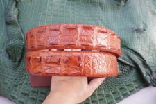 W 1.5" - Red Brown Real CROCO Horback LEATHER Skin Men's Belt E50