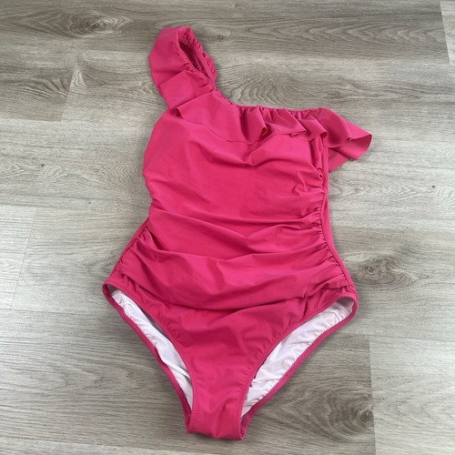 Profile By Gottex One Piece Swimsuit Solid Pink One Shoulder Ruffle ...