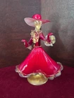 Vintage Murano Glass Figurine Lady In A Red Dress With Gold Flakes 8.5" Tall