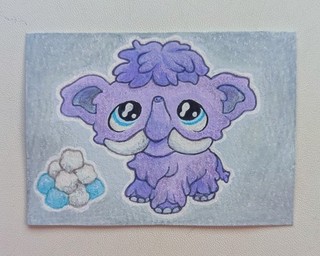 ACEO Artist Original ATC Artist Trading Card Littlest Pet Shop Mammoth
