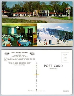 Heyden Motel & Restaurant Sault Ste Marie Ontario Ski Hill Vintage Postcard