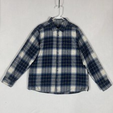 Eddie Bauer Button Up Flannel Shirt Mens XXL Blue Plaid Long Sleeve Casual 2XL
