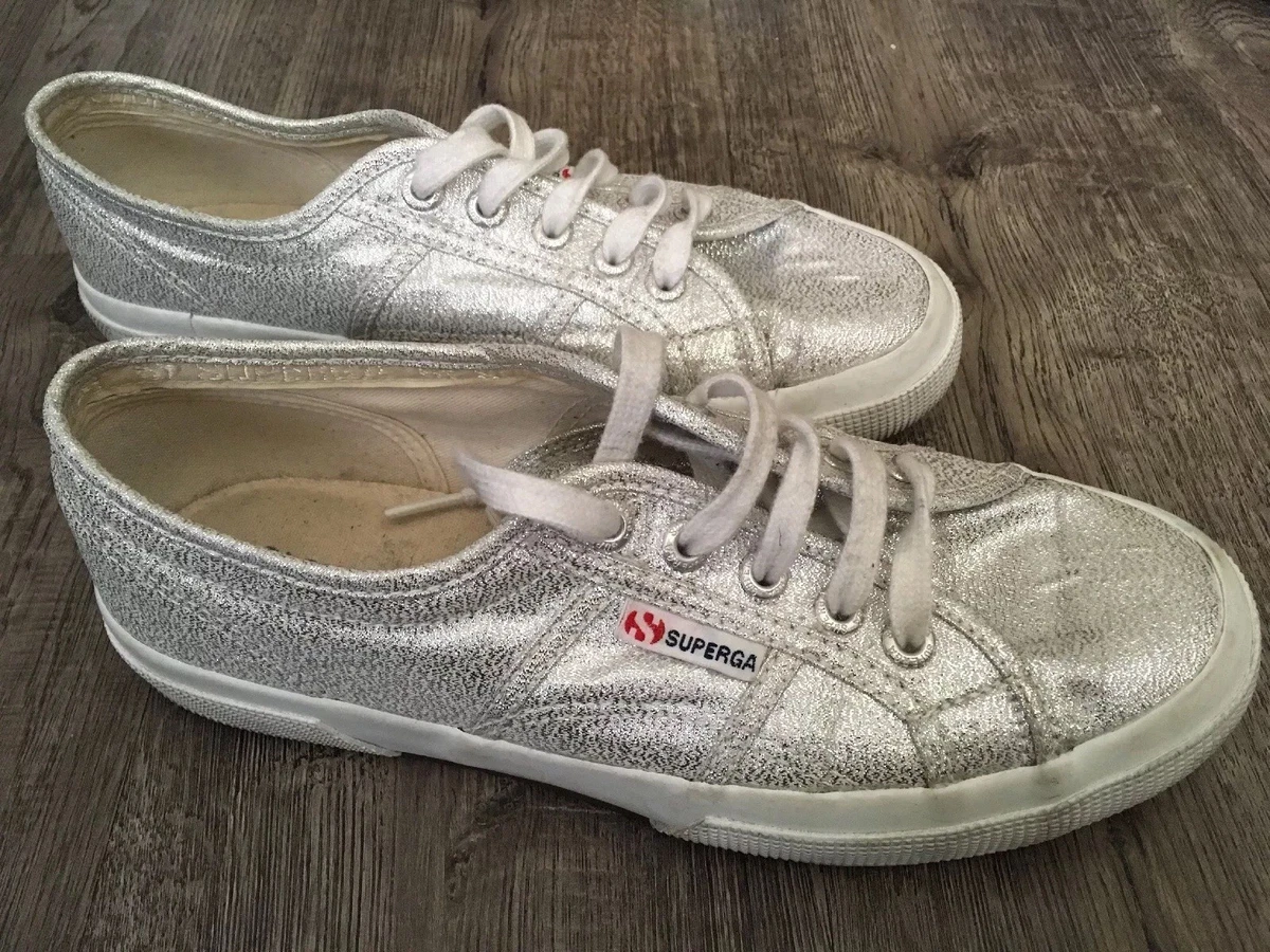 Superga Womens Canvas Sneakers Shoes in Silver Glitter Size 7.5 Sb6 | eBay