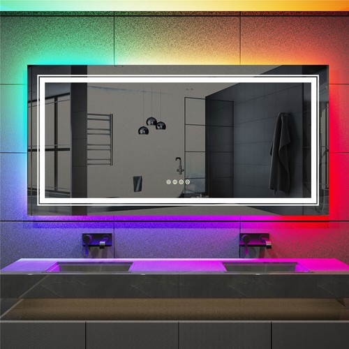 LED Bathroom Mirror with RGB Backlit + Front Light Touch Antifog Mirror Dimmable - Picture 10 of 52