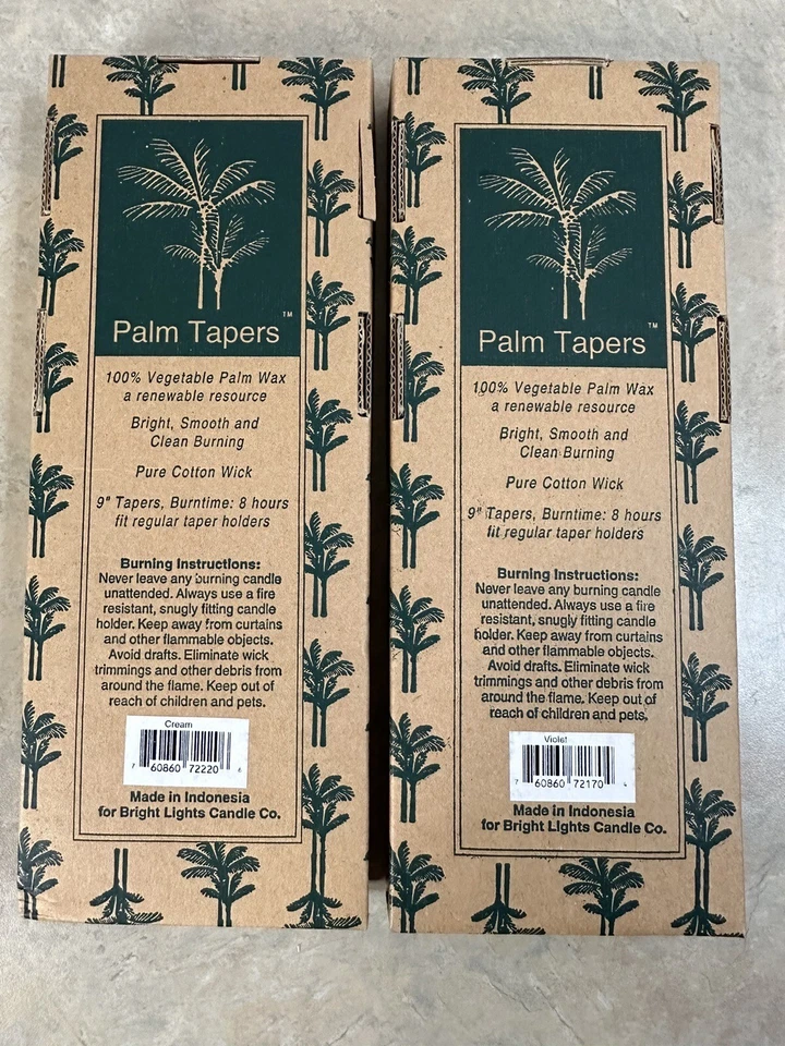 Velas cónicas de palma crema marfil y violeta púrpura (8) vela de cera de palma ardiente limpia Foto 2 de 4