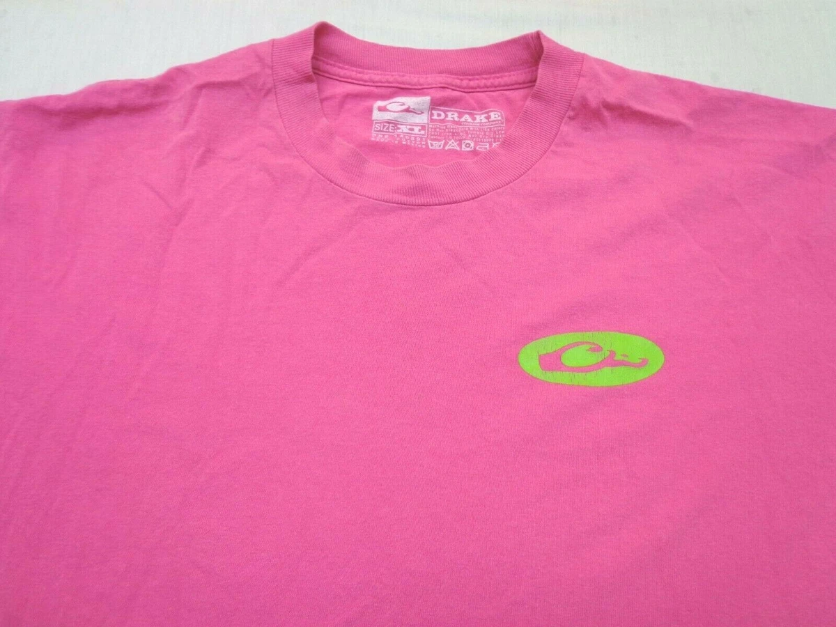 Drake Waterfowl Pink Shirt with Lime Green Logo Graphic Size XL eBay