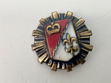 VTG Enamel Pin Brooch Metal Fleur de lis Crown Shield Embossed French C Clasp