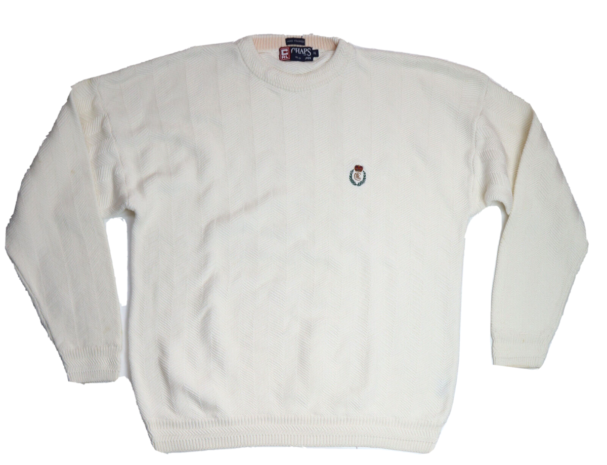 VINTAGE CHAPS RALPH LAUREN - MEN'S IVORY CREW NECK PULLOVER VINTAGE CHAPS RALPH LAUREN - MEN'S IVORY CREW NECK PULLOVER
