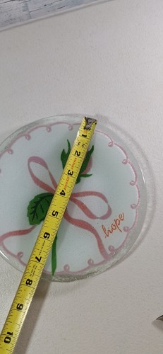 PEGGY KARR FUSED GLASS PLATE Hope Breast Cancer Pink Ribbon Signed & Dated - Picture 6 of 6