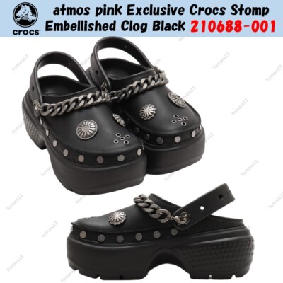 atmos pink Exclusive Crocs Stomp Embellished Clog Black 210688-001 Herren Gr.