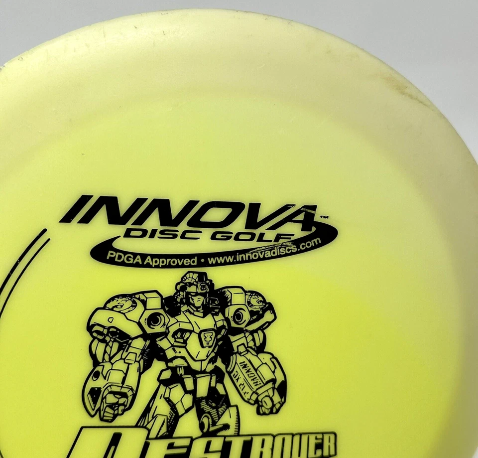 Innova Disc Golf DX Destroyer Yellow Robot Patent Numbers PFN No Ink 172g Used - Image 3 of 4