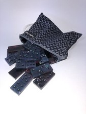 OOAK Handcrafted Domino Set With Handmade Travel Bag. Acrylic Resin Galaxy