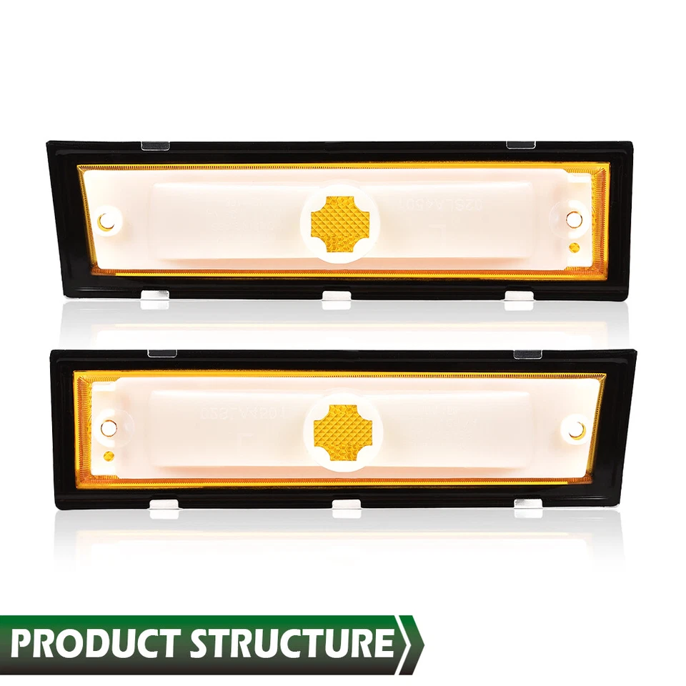 Pair Front Signal Side Marker Lights Amber Fit For 81-91 GMC Chevy Pickup Truck - Image 3 of 4