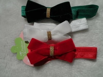 DEANIE-MICHELLE baby/girl christmas headband hairband hair garland velvet bow 3pc set gifts