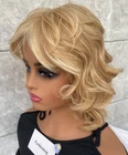 Short Wavy Hairstyle Blonde Mix Human Hair Blend Heat Ok Wigs Women Soft Daily