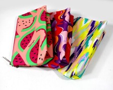 Three Zippered Clinique Makeup Bags Colorful Abstract Prints 10" Wide 5" High