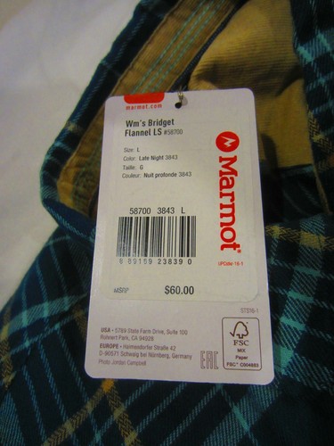 MARMOT blue green plaid LS Flannel Bridget shirt Women L $60 - Picture 6 of 6