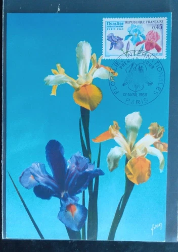 FRANCE INTERNATIONAL FLORAL SHOW FLOWERS 1969 FIRST DAY CANCEL MAXIMUM CARD
