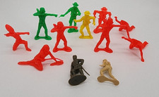 Vintage Hard Plastic Native American Cowboys Green Red Yellow Marx 3" FIGURINES