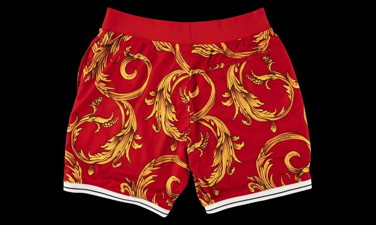 SS14 Supreme / Nike Basketball Shorts Red/Gold 'Versace' 648794 657 Men's M