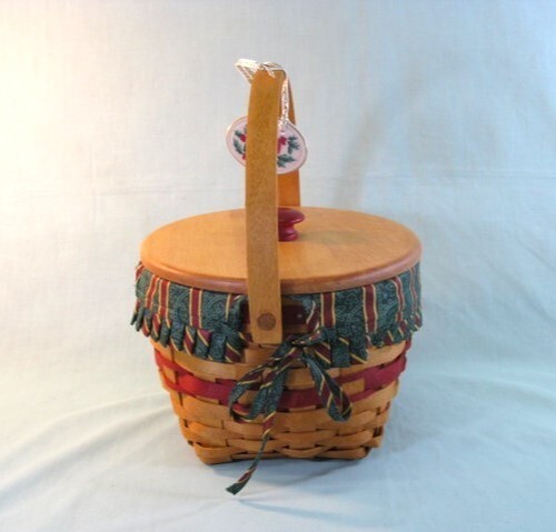 Longaberger 1994 Jingle Bell Basket w/ Wood Lid Cloth Liner Protector Christmas - Picture 3 of 18