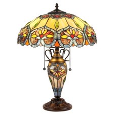 Lámpara de mesa de escritorio estilo Tiffany floral 3 bombillas vitrales doble iluminación luz nocturna