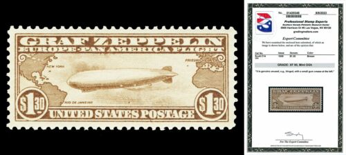 Scott C14 1930 $1.30 Graf Zeppelin Airmail Mint Graded XF 90 LH with PSE CERT - Afbeelding 1 van 2