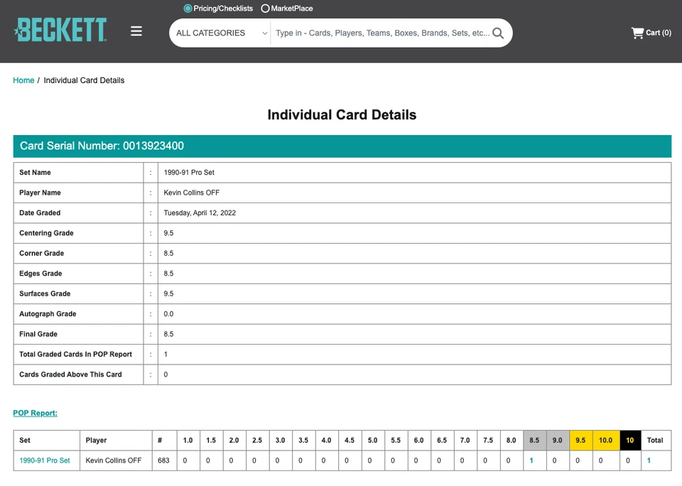 POP 1: Kevin Collins RC BGS 8.5+: 1990-91 Pro Set Rookie Card Gisto #683 - Image 3 of 3