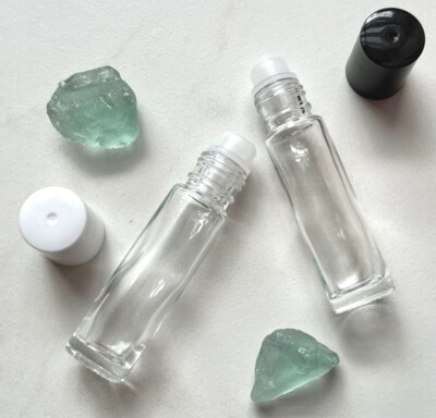 Essential Oil Glass Roller Perfume Bottle 10 ml 1/3oz rollerball black/white cap