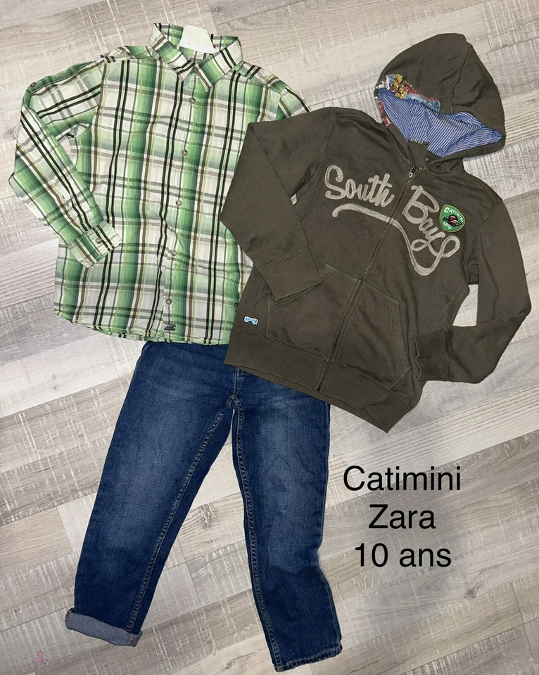 Catimini Zara 10 ans GARÇON: Chemise À Carreaux + Gilet + Jean Hiver - Photo 1/1