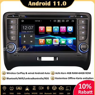 8-Kern CarPlay Android 11.0 Autoradio DAB+GPS WiFi OBD2 SWC CD Navi Für AUDI TT