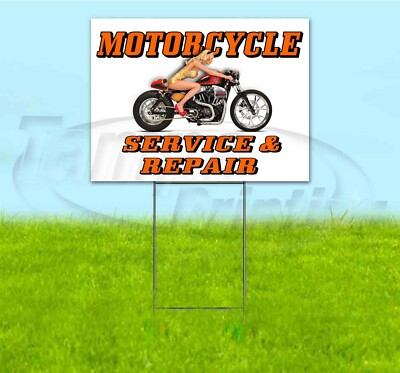 MOTORCYCLE SERVICE AND REPAIR 18x24 Yard Sign WITH STAKE Corrugated Bandit USA