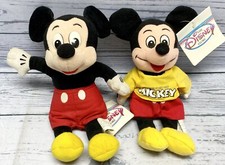 The Disney Store Set Of 2 Mickey Mouse Mini Bean Bags Beanie 9'' W/Tags Attached
