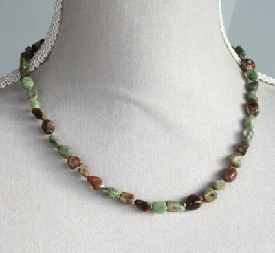 GREEN OPAL NUGGET NECKLACE 19'' ~ 925 STERLING SILVER